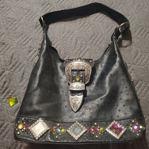 Western faux ostrich bling purse